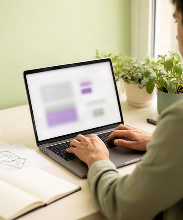 Persona revisando una interfaz web en un escritorio luminoso de un estudio de diseño en Murcia